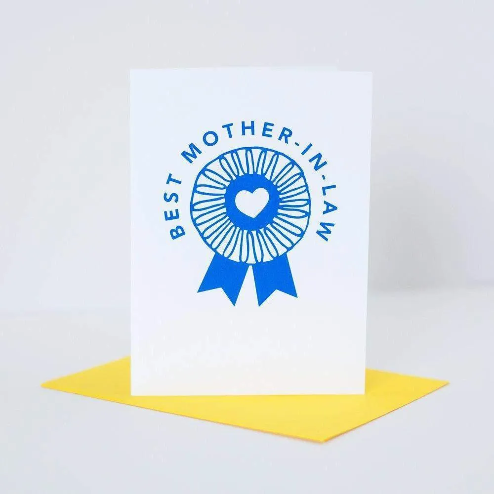 mother's day card, blue ribbon, best mother-in-law card