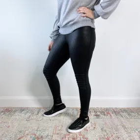Moto Ribbed-Knee Highwaist Foil Leggings • 6195/6201