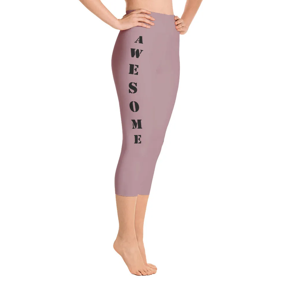 Our best viral leggings dusty rose awesome goddess black letters