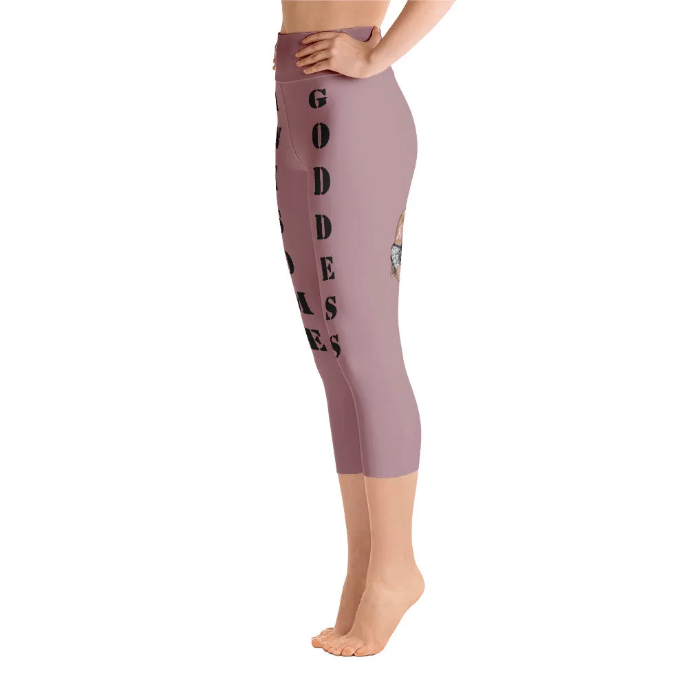 Our best viral leggings dusty rose awesome goddess black letters