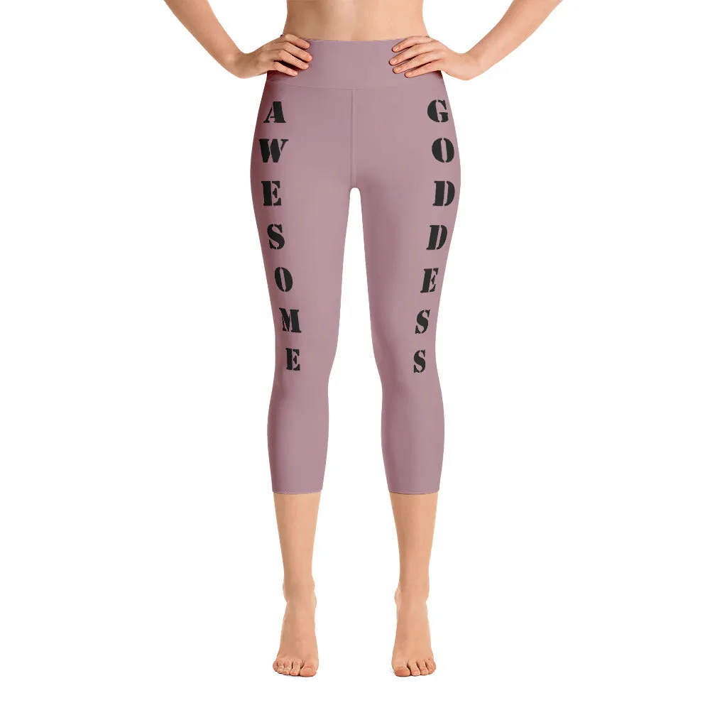 Our best viral leggings dusty rose awesome goddess black letters