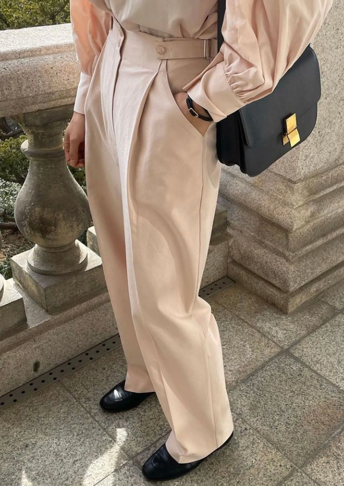 Pastel Pink High Waisted Pleat Front Pants