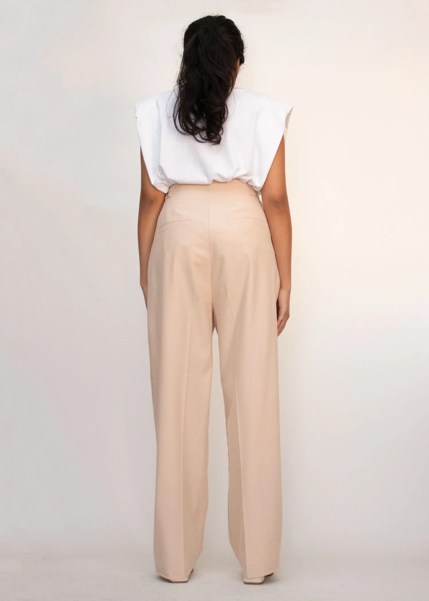 Pastel Pink High Waisted Pleat Front Pants