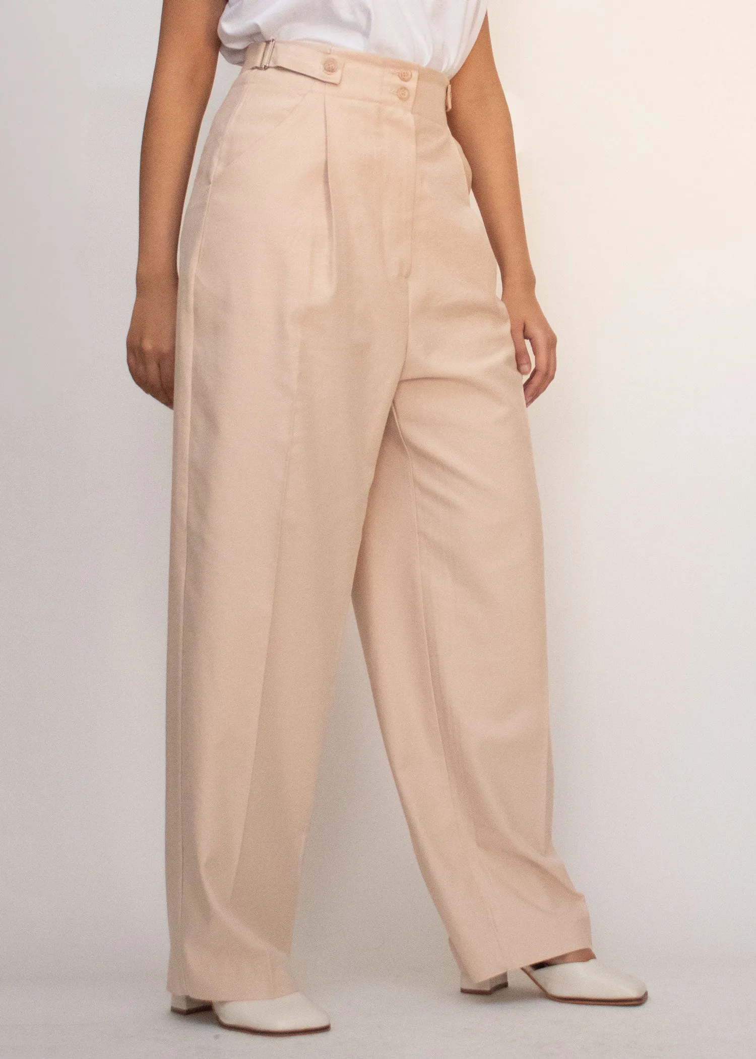 Pastel Pink High Waisted Pleat Front Pants