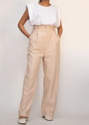 Pastel Pink High Waisted Pleat Front Pants
