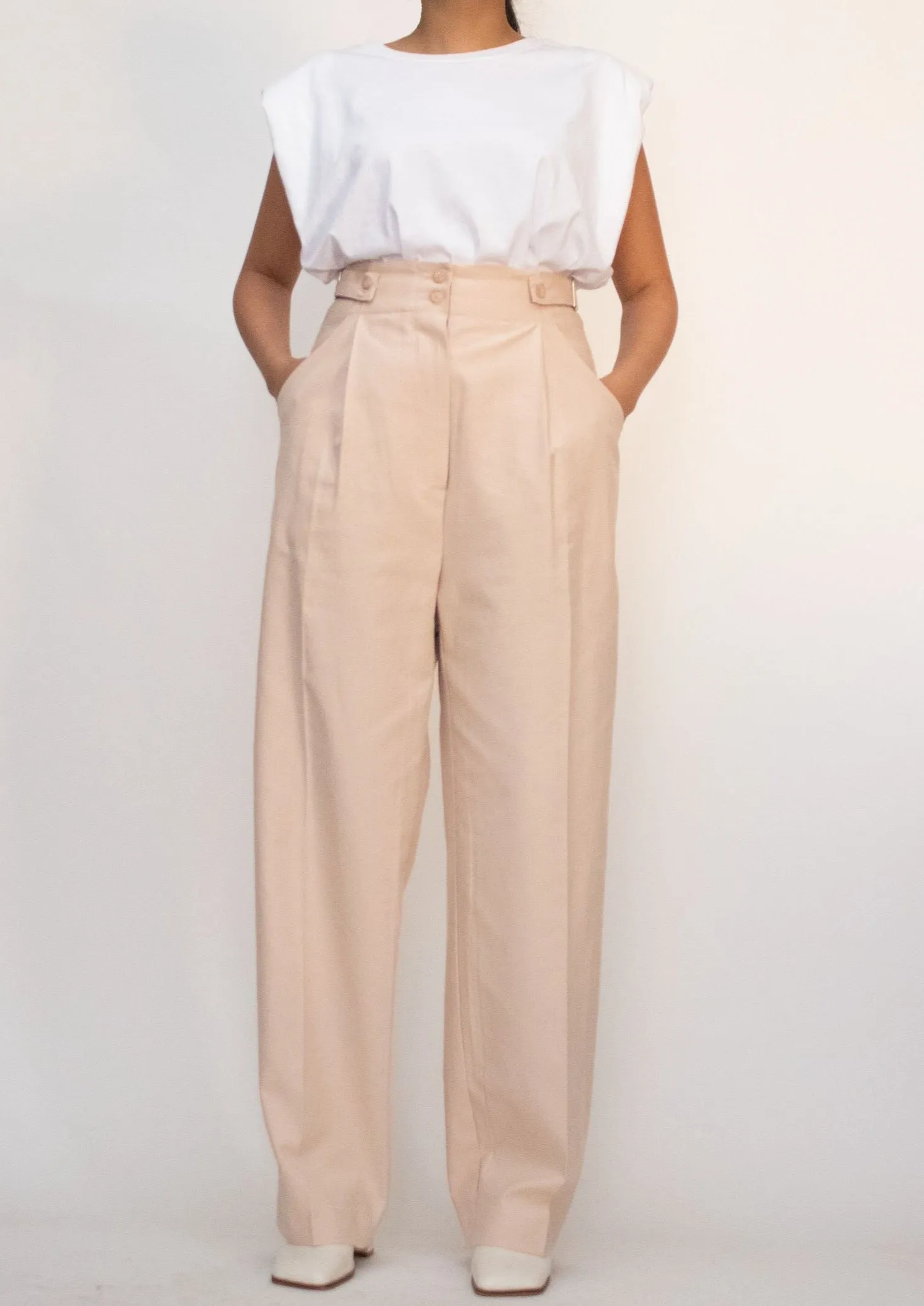 Pastel Pink High Waisted Pleat Front Pants