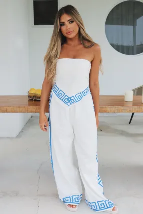 Rheea Pant Set - White and Sky Blue