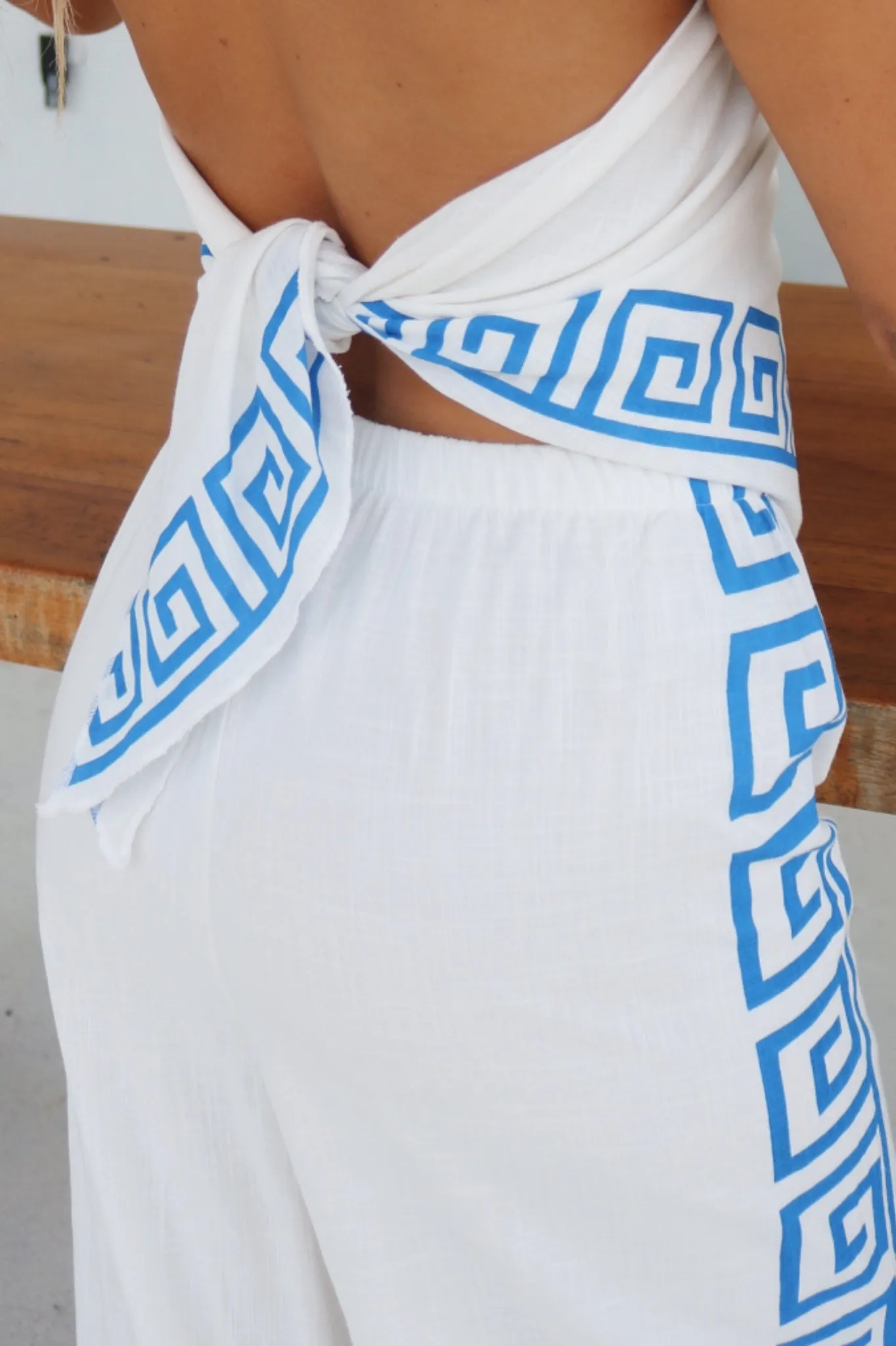 Rheea Pant Set - White and Sky Blue