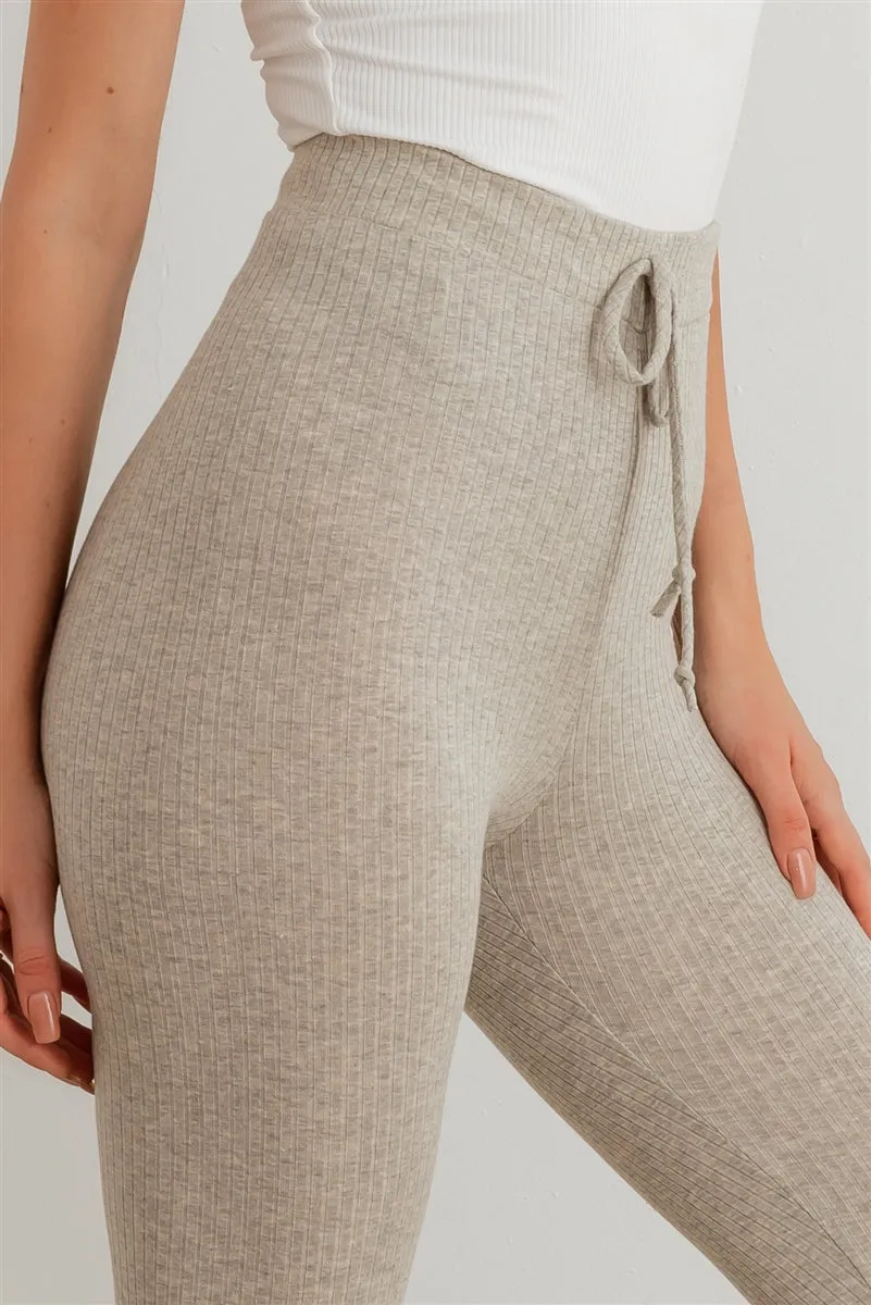Ribbed High Waist Drawstring Leggings - 2 colors
