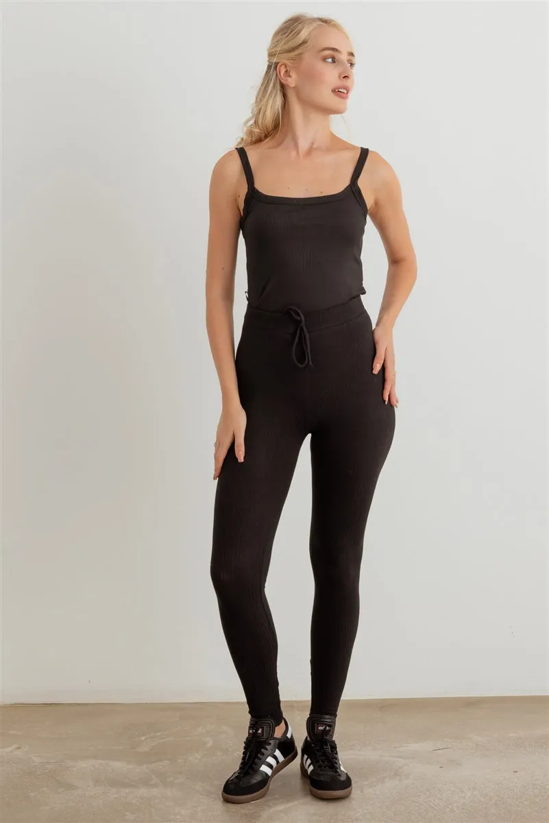 Ribbed High Waist Drawstring Leggings - 2 colors