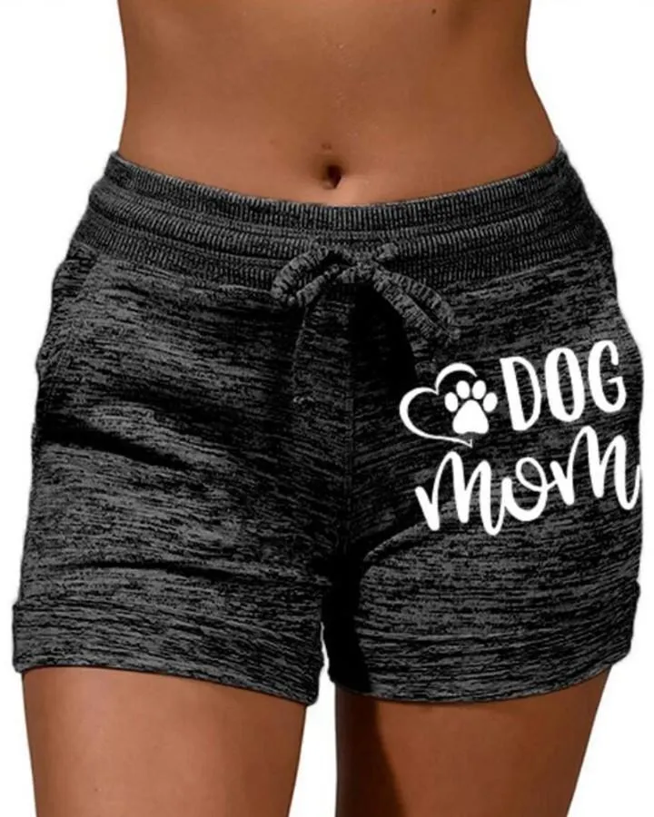 Solid Color Splicing Letter Cartoon Print Drawstring Short Pants