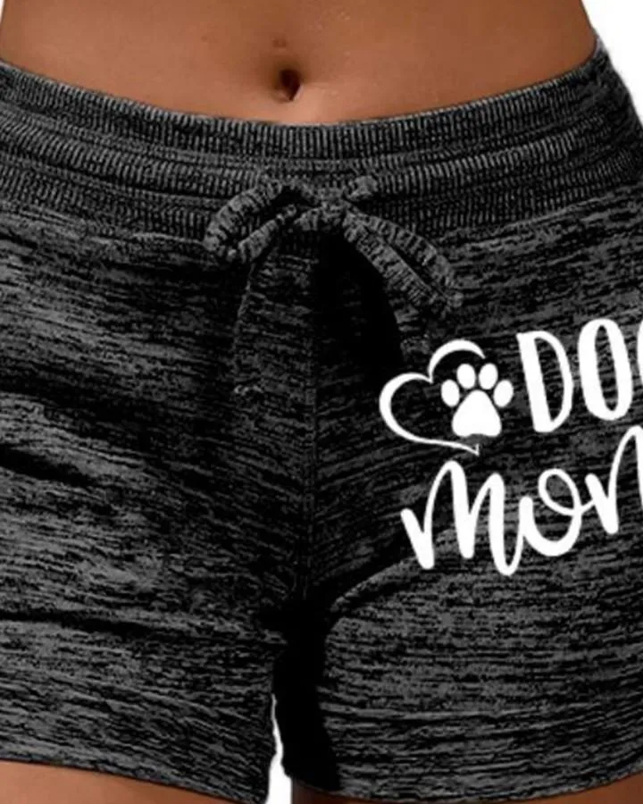 Solid Color Splicing Letter Cartoon Print Drawstring Short Pants