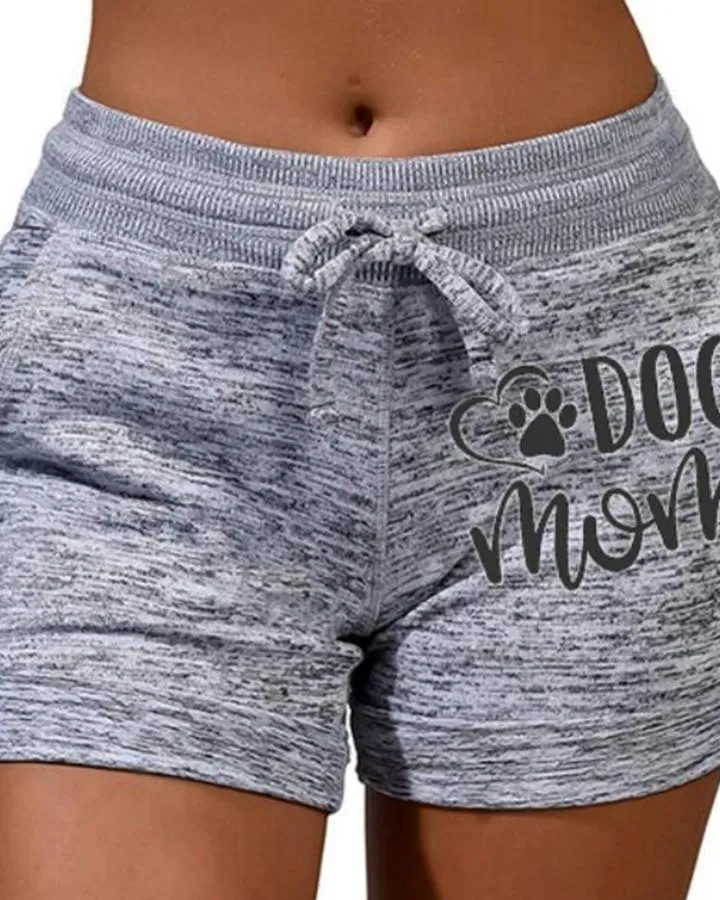 Solid Color Splicing Letter Cartoon Print Drawstring Short Pants