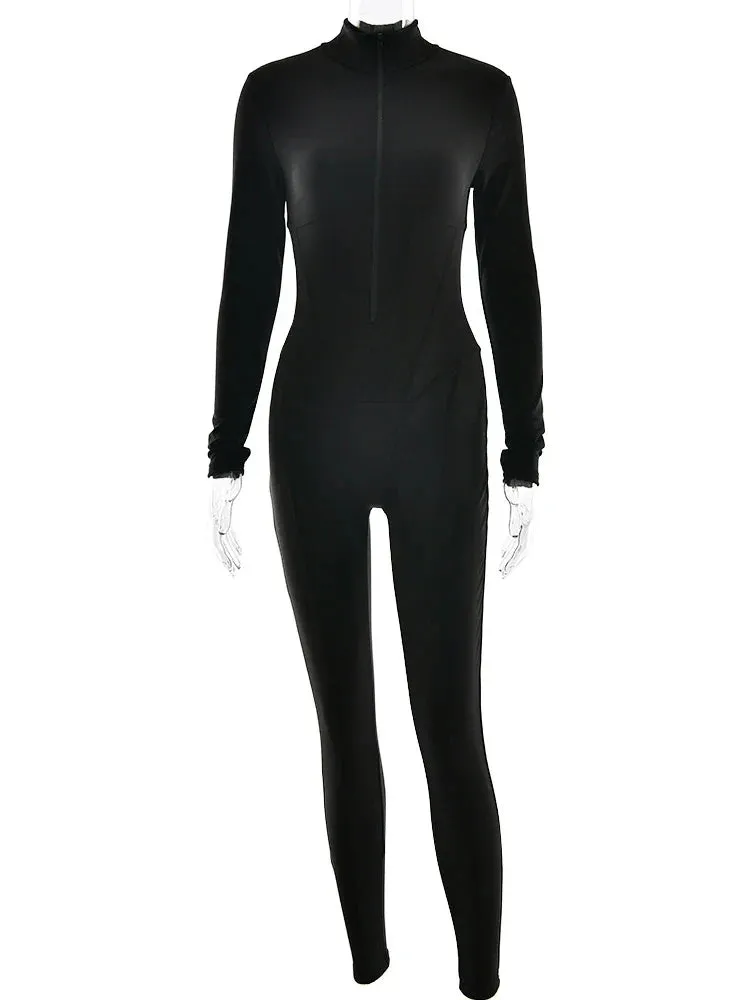 Wenkouban-Black Friday Christmas Party Outfits  Bodycon Round Neck Turtleneck Zipper Women Jumpsuit Long Sleeve High Waist Playsuit Winter Skinny Sporty Yoga Clothing